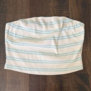 Striped Ribbed Tube Top - White & Light Blue